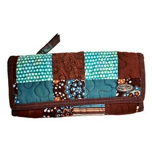 Vtg Y2K Donna Sharp Quilted Wallet Patchwork Teal Brown 7.5x3.5" Accessories